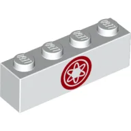 Brick 1 x 4 with Red Nuclear Symbol Print / White