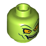 Lego Minifig Head Green Goblin, Yellow Eyes, Mean Smile, Teeth Print [Hollow Stud] / Lime