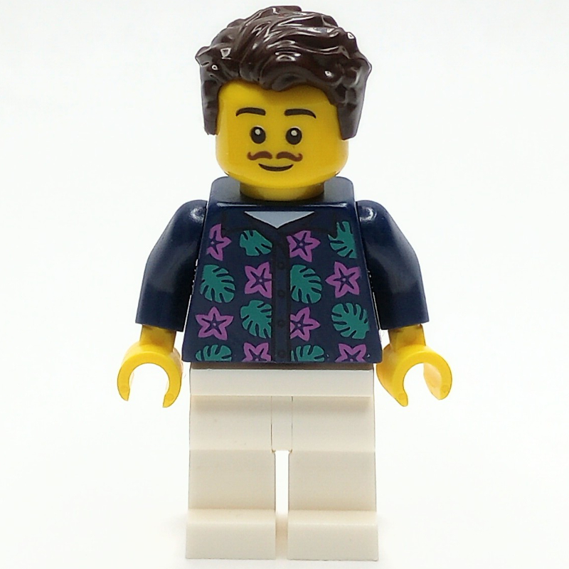 Lego Man, Dark Blue Shirt, White Legs, Dark Brown Hair