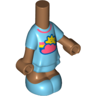 Lego Microdoll Body Short Dress Medium Azure with Coral Cloud, Sun, Rainbow print, Medium Nougat Arms and Legs / Medium Nougat