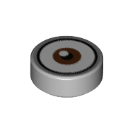 Lego Tile Round 1 x 1 with Reddish Brown Eye, Center print / Light Bluish Gray