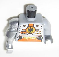 Lego Torso Agents Villain Magma Silver Front Panel Pattern / Light Bluish Gray Arm and Dark Bluish Gray Hand Left / Metallic Silver Mech Arm and Claw Right