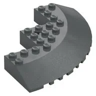Brick Round Corner 10 x 10 with Slope 33° Edge, Axle Hole, Facet Cutout / Dark Bluish Gray
