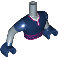 Lego Minidoll Torso Man with Dark Blue Top with Purple Sash Print, Dark Blue Arms and Hands with Sand Blue Forearms Print / Sand Blue