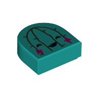Lego Tile 1 x 1 Half Circle with Cactus print / Dark Turquoise