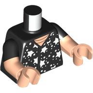 Lego Torso, Dual Molded Arms, Shirt with Black Stars, Dots print, Black Sleeves Pattern, Light Nougat Arms and Hands / Black
