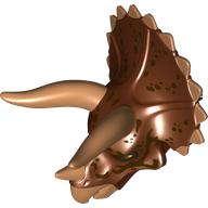 Lego Animal Body Part, Dinosaur, Triceratops Head with Dark Brown Spots, Medium Nougat Horns / Reddish Brown