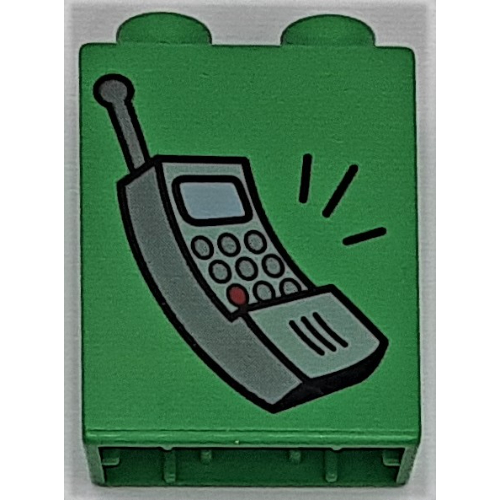 Lego Duplo Brick 1 x 2 x 2 with Cell Phone Print / Bright Green