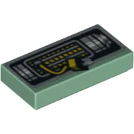Tile 1 x 2 with Black, Silver and Yellow Cable Wrench Print / Sand Green