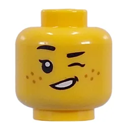 Minifig Head Freckles, Open Mouth Smile / Wink / Yellow
