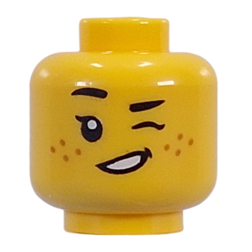 Lego Minifig Head Freckles, Open Mouth Smile / Wink / Yellow