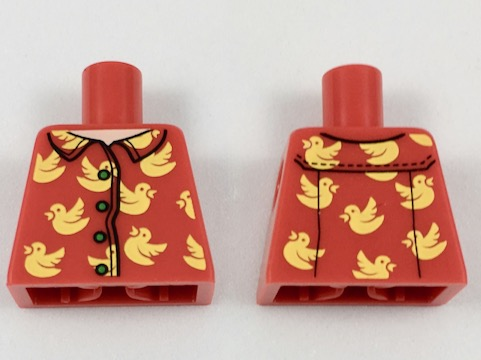 Lego Torso Shirt with Light Nougat Neck, 4 Buttons, Bright Light Orange Birds Pattern