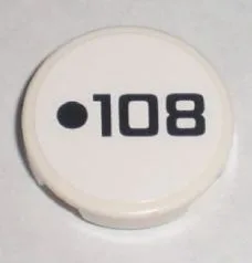 Tile, Round 2 x 2 with Black Dot and '108' Pattern (Sticker) - Set 8211