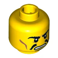 Minifig Head Hun Warrior, Moustache Black Split, Goatee, Bushy Eyebrows, Cheek Lines, Angry Print / Yellow