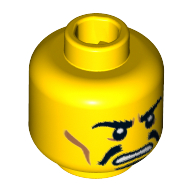 Lego Minifig Head Hun Warrior, Moustache Black Split, Goatee, Bushy Eyebrows, Cheek Lines, Angry Print / Yellow