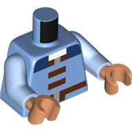 Lego Torso, Pixelated Vest, Reddish Brown Belt, Buttons, Dark Blue Collar print, Bright Light Blue Arms, Nougat Hands / Medium Blue