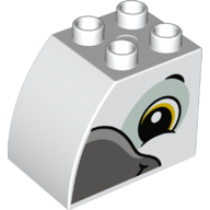 Lego Duplo Brick 2 x 3 x 2 with Curved Top with Bird/Parrot print / White
