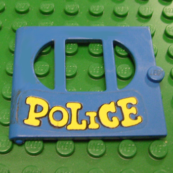 Lego Fabuland Door with Oval Pane in 3 Sections with 'POLICE' Pattern (Sticker) - Sets 140-1 / 350-3