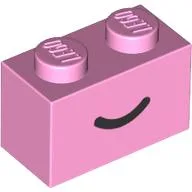 Brick 1 x 2 with Black Curved Line / Smile Print / Bright Pink