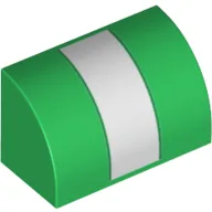 Brick Curved 1 x 2 x 1 No Studs with White Stripe Print / Green
