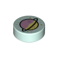 Tile Round 1 x 1 with Planet, Rings Print / Light Aqua