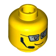 Minifig Head Agent Fuse, Silver Glasses, Headset, Smiling / Scared Print / Yellow