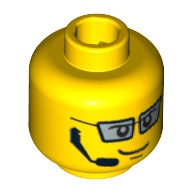 Lego Minifig Head Agent Fuse, Silver Glasses, Headset, Smiling / Scared Print / Yellow