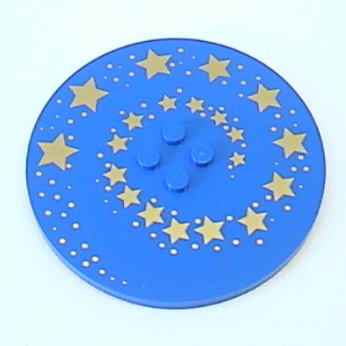 Lego Plate Special Round 8 x 8 with 2 x 2 Center Studs with Gold Swirling Stars Print