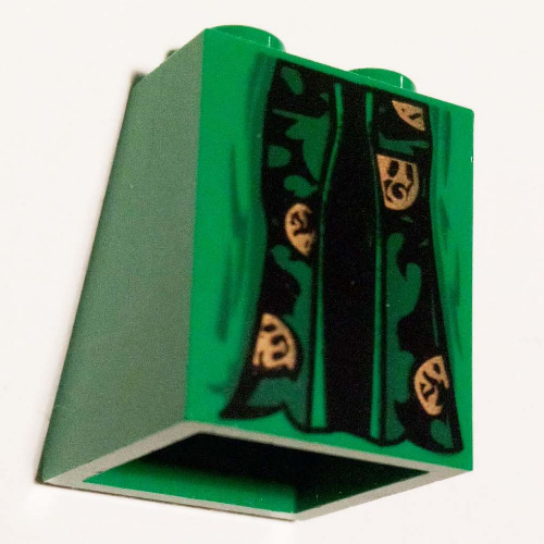 Lego Brick Sloped 65° 2 x 2 x 2 Smooth without Bottom Tube and McGonagall Robe Print / Green
