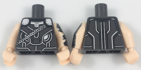Lego Torso Armor with Silver Shoulders, Trim and Contour Lines, Thin Sash Pattern / Light Nougat Arm Left with Dark Silver Armor Pattern / Light Nougat Arm Right / Light Nougat Hands