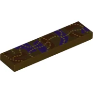 Tile 1 x 4 with Dark Red and Dark Purple Shapes, Pearl Gold Dotted Line / Dark Brown
