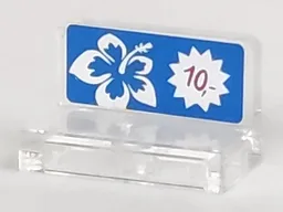 Panel 1 x 2 x 1 with White Hibiscus Flower and White Starburst on Blue Background, Magenta '10,-' Pattern (Sticker) - Set 41058