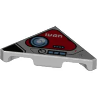 Tile 45° Cut 2 x 2 (Triangle) with Red Triangle Medium Blue Lens, White 'IVAN' Print