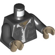 Lego Torso Jacket, White Undershirt Print (Ghostbusters Zombie), Black Arms, Dark Tan Hands / Black