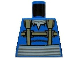 Lego Torso Dark Tan Straps over Torn Shirt, Light Bluish Gray Belt and Ponytail on Back Pattern (SW Turk Falso)