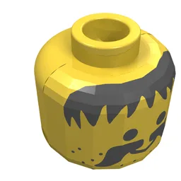 Minifig Head, Messy Hair, Moustache and Stubble Print [Blocked Open Stud] / Yellow