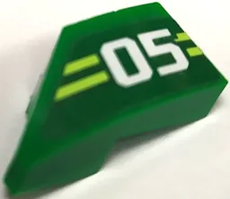 Wedge 2 x 1 x 2/3 Right with White '05' and Yellowish Green Stripes Pattern (Sticker) - Set 71709