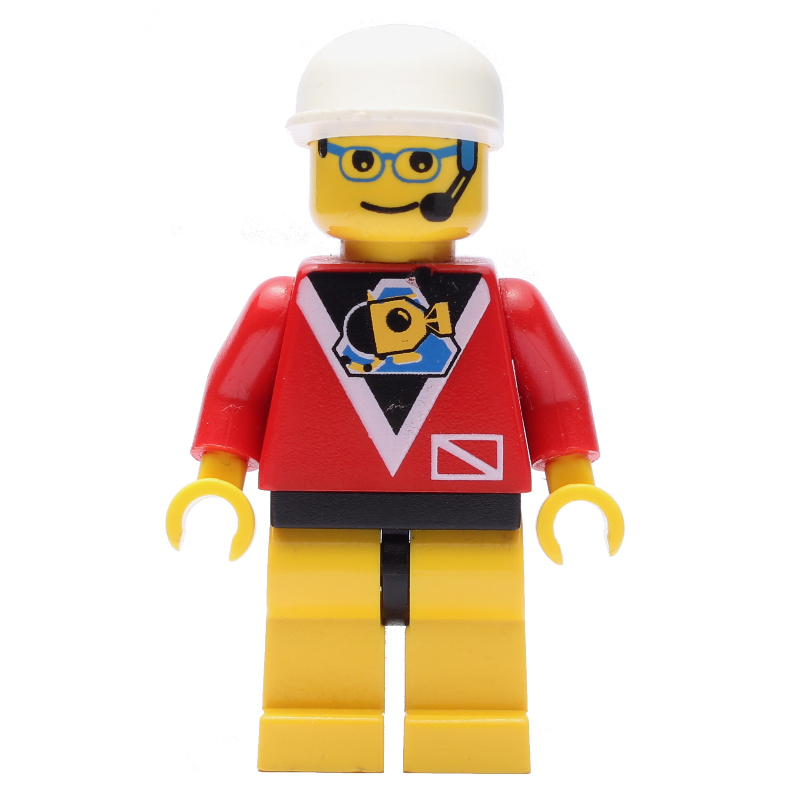 Lego Marine Explorer, Red Shirt with Divers Logo, White Cap, Glasses and Headset