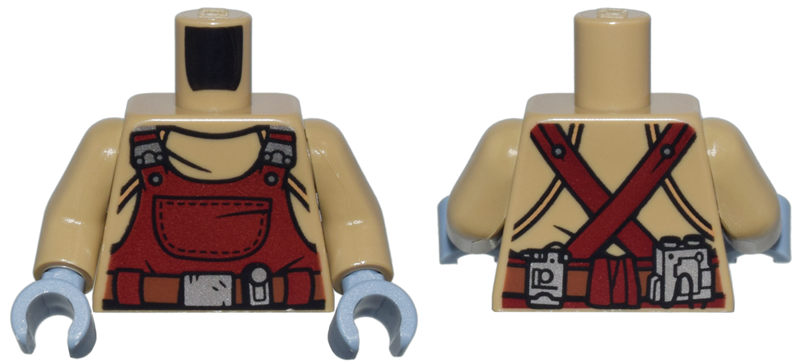 Lego Torso Dark Red Overalls, Silver Buckles and Pouches, Reddish Brown Utility Belt Pattern / Dark Tan Arms / Sand Blue Hands