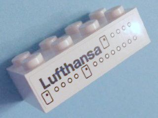 Lego Brick 2 x 4 with 'Lufthansa', Airplane Doors and Windows Pattern on Both Sides (Stickers) - Set 40146