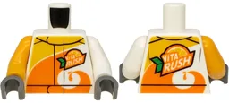 Torso Jacket with Orange Spiral, 'ViTA RUSH' Logo Pattern on Front and Back / White Arm Left / Bright Light Orange Arm Right / Dark Bluish Gray Hands