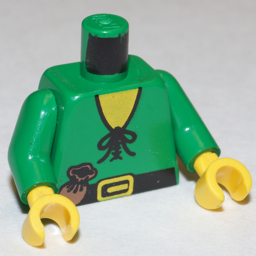 Lego Torso Forestman Tie Shirt and Purse Print, Green Arms, Yellow Hands / Green
