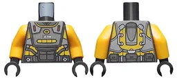 Torso Armor, Silver and Bright Light Orange Highlights and Silver 'AIM' Pattern / Bright Light Orange Arms / Black Hands