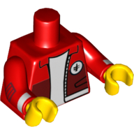 Lego Torso Jacket with Collar, Pockets, White Trim, White Circle Emblems with Asian Character Print, Red Arms with White Cuffs Print, Yellow Hands / Red