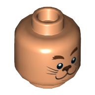 Lego Minifig Head Lego Movie Cowardly Lion, Dual Sided, Reddish Brown Eyebrows, Dark Brown Nose and Whiskers, Smiling / Scared Print [Hollow Stud] / Nougat