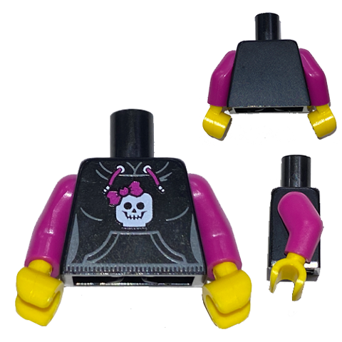 Lego Torso Hooded Sweatshirt with Pocket, Drawstring and Minifigure Skull without Back Print Pattern (BAM) / Magenta Arms / Yellow Hands