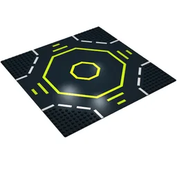 Baseplate 32 x 32 with 9-Stud Crossroads / Landing Pad with Green Octagon Print / Black
