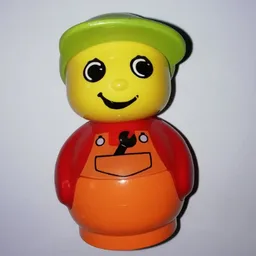Primo Figure Boy with Orange Base, Orange Dungarees with Wrench, Medium Lime Cap / Red