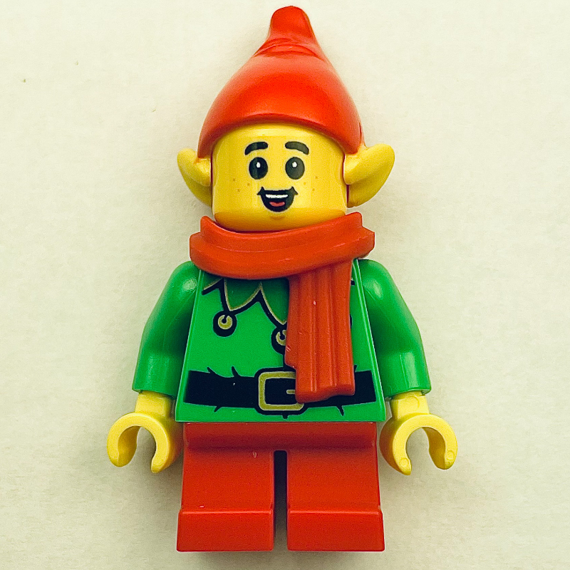Lego Elf - Bright Green Torso, Red Legs, Red Hat, Red Scarf