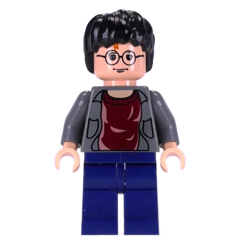 Lego Harry Potter, Open Dark Bluish Gray Jacket over Dark Red Shirt, Dark Blue Legs